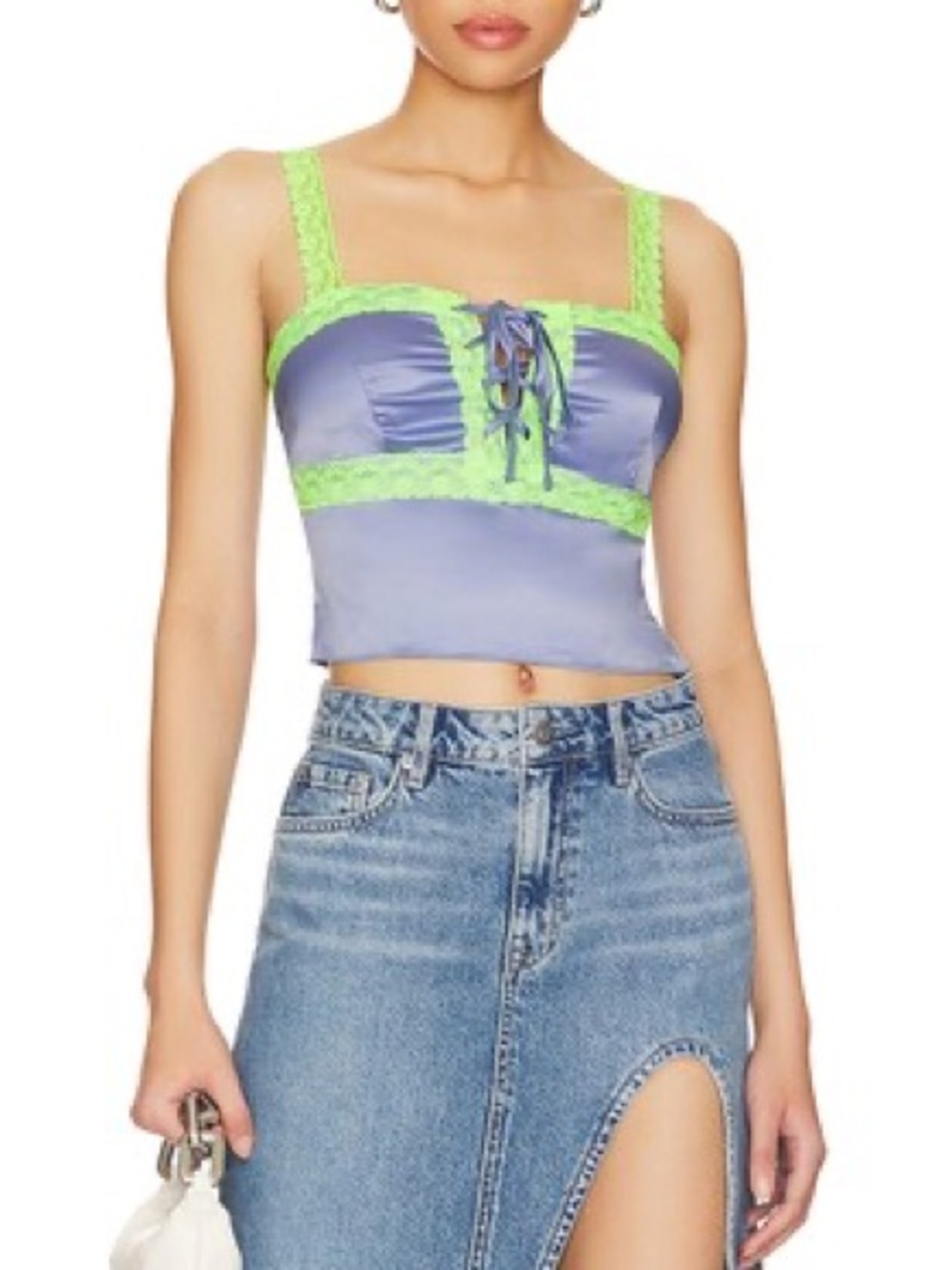 Superdown Adele Lace Satin Cami Tank Top Blue Green Sz Small Y2K Fairy Mermaid - Picture 2 of 10